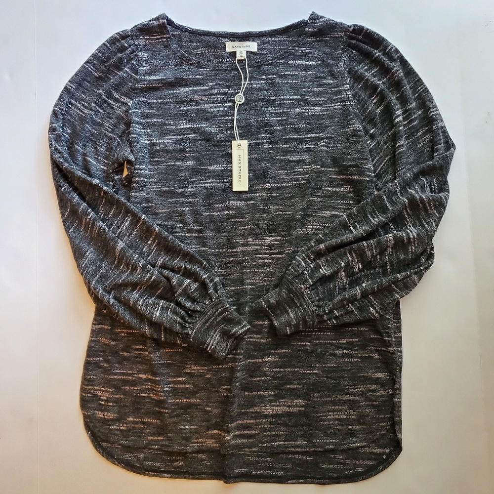 NWT XS Max Studio puff sleeve gray sweater